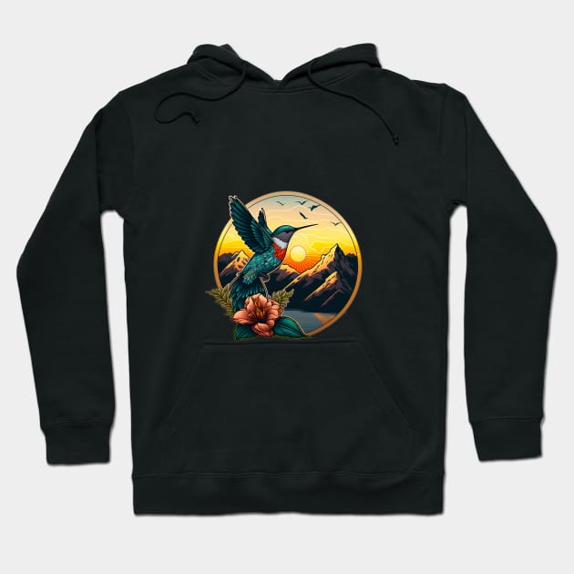 Hummingbird with setting sun and mountain flowers Hoodie by SCHummingbirds